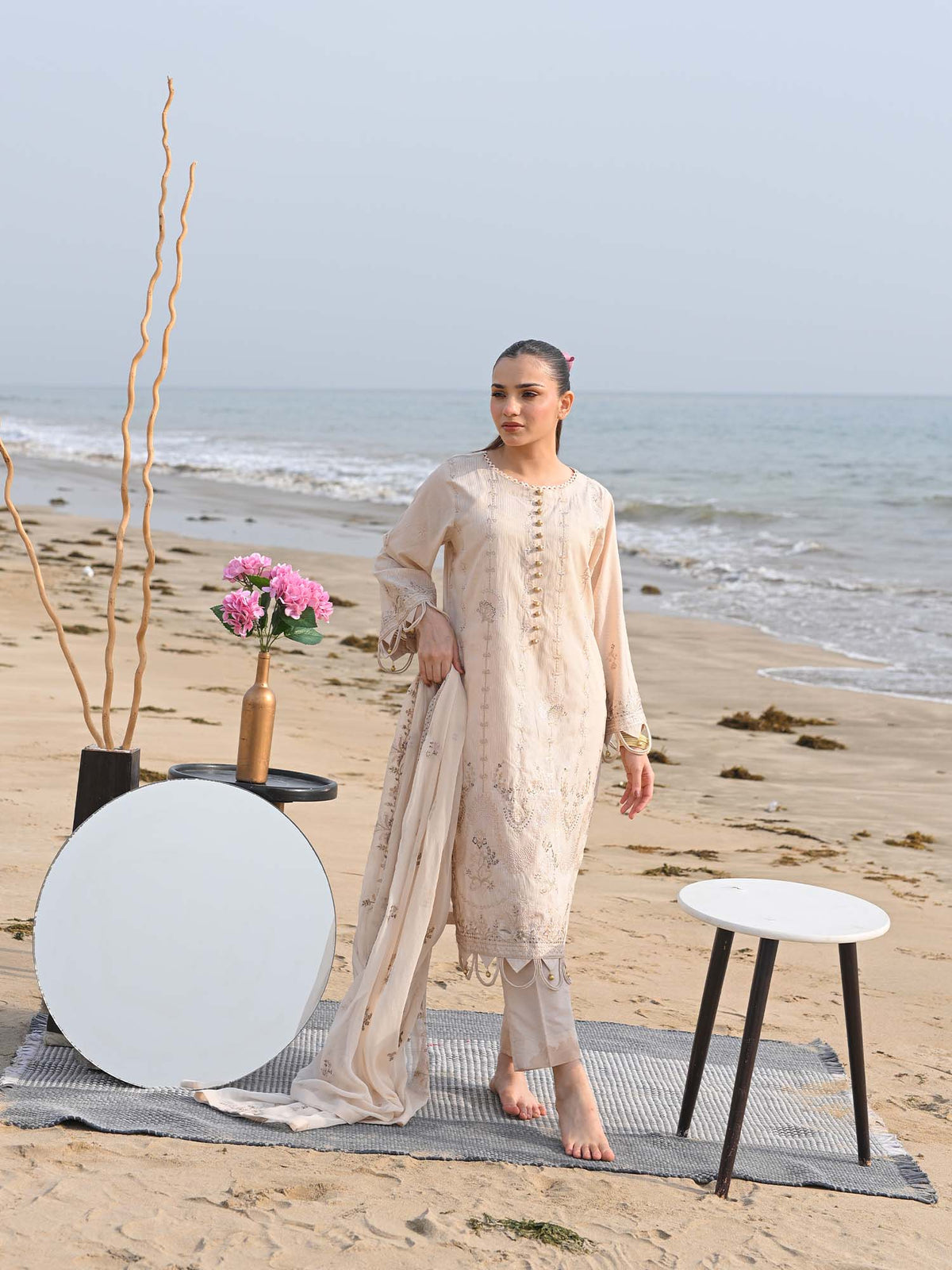 Beige Embroidered Masuri Pret Eid Suit D-10