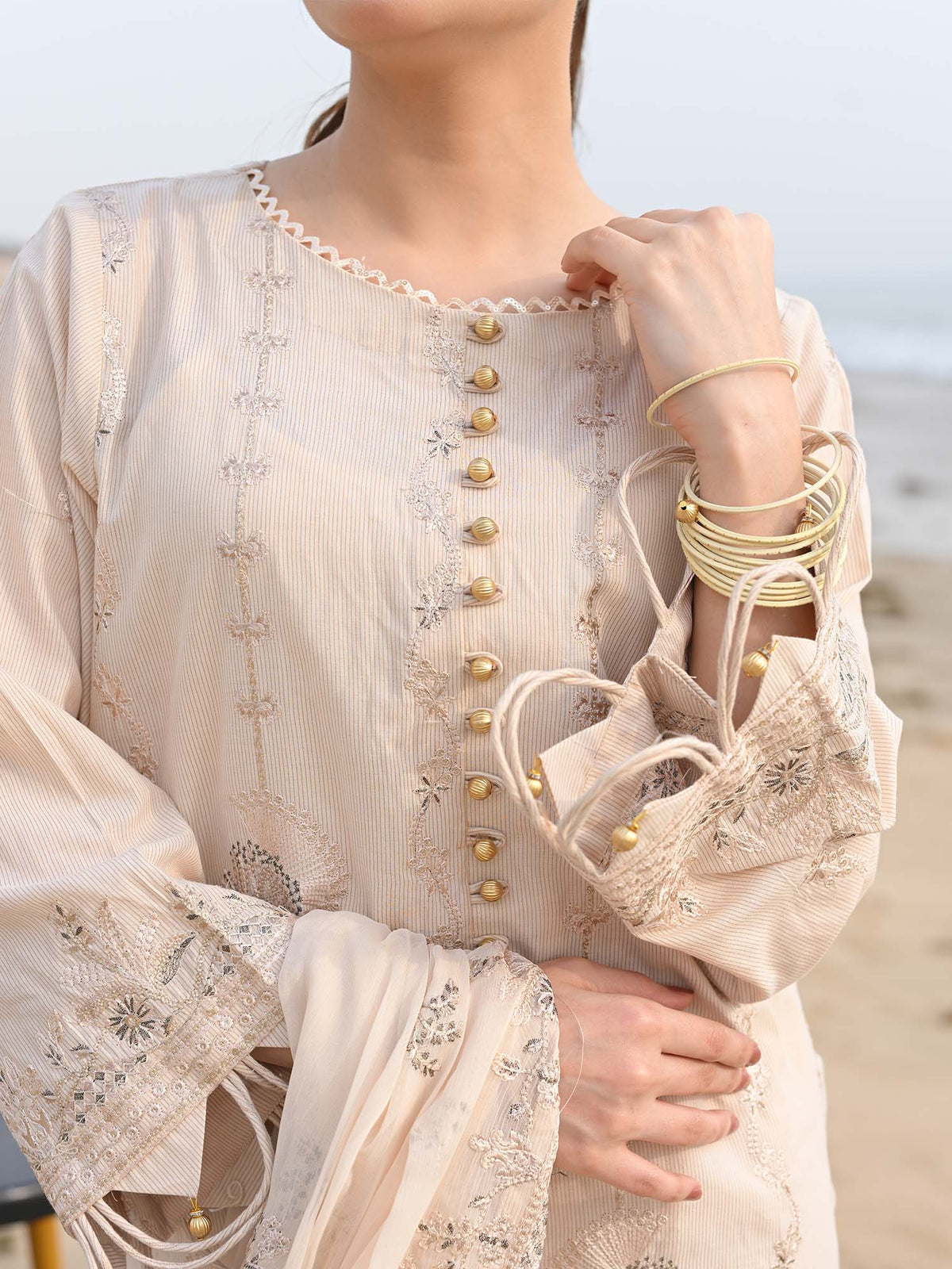 Beige Embroidered Masuri Pret Eid Suit D-10