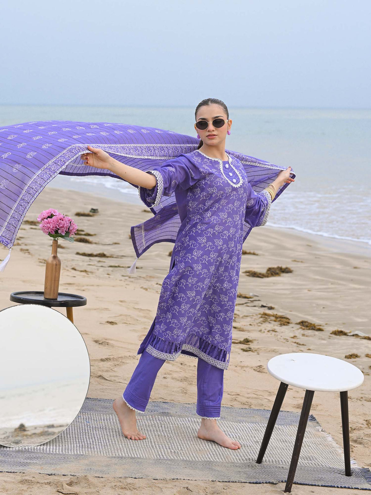 Purple Embroidered Schiffli Pret Eid Suit D-07